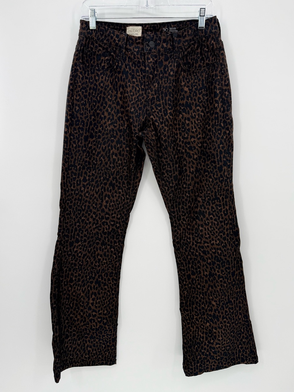 Pilcro Size 30 Leopard Print Straight Leg Jeans Brown Black Stretch Denim Edgy - Picture 2 of 10